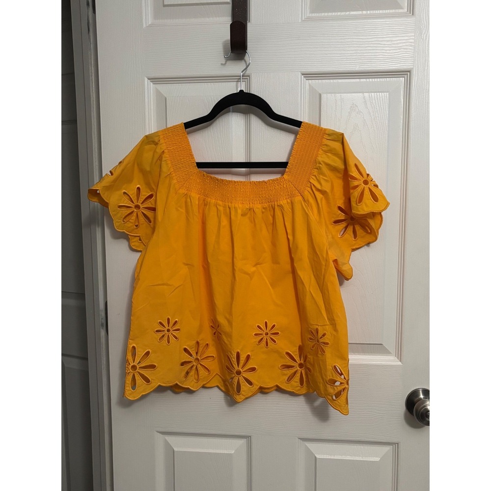 Rails |‎ Sonora Eyelet Trim Organic Cotton Blend Blouse Marigold Eyelet Sz M